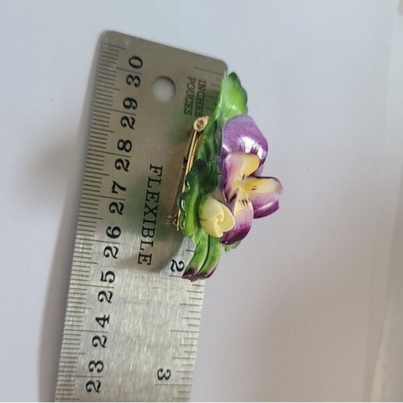 Vintage Signed Collectible Cara China Purple Flower Floral Brooch London - Picture 2 of 8